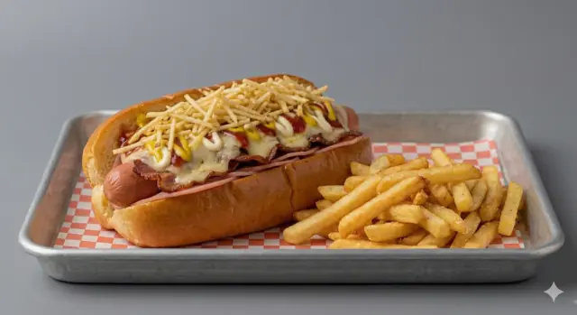 Hot dog with fries from Fast Food Terremoto
